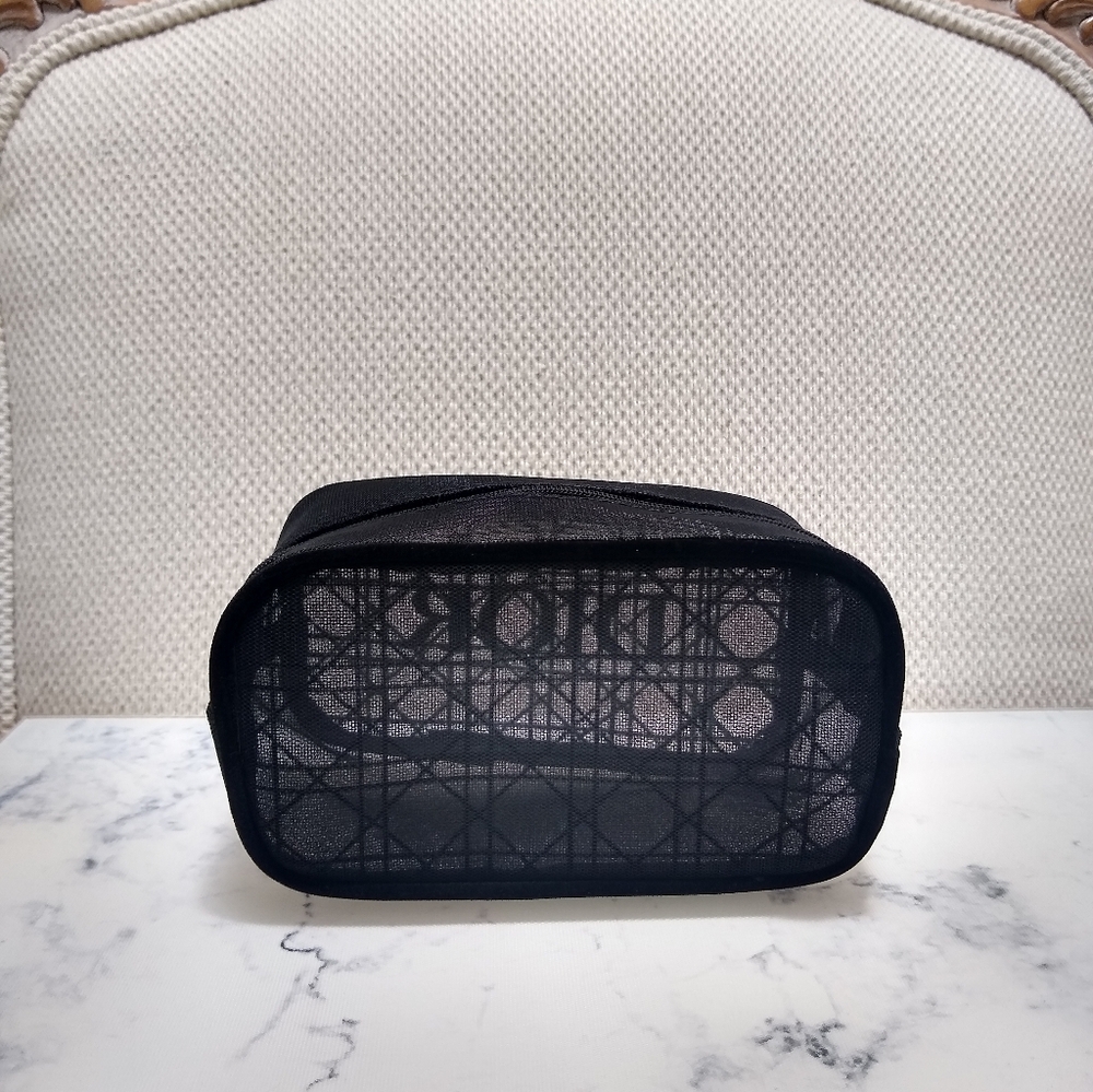 Dior 2025 Black Mesh Cosmetic Makeup Pouch New No Tag - Picture 2 of 10